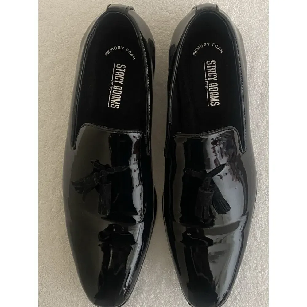Stacy Adams Men's Phoenix Tassel Slip On Dress Shoes Black Patent Size 7.5‎